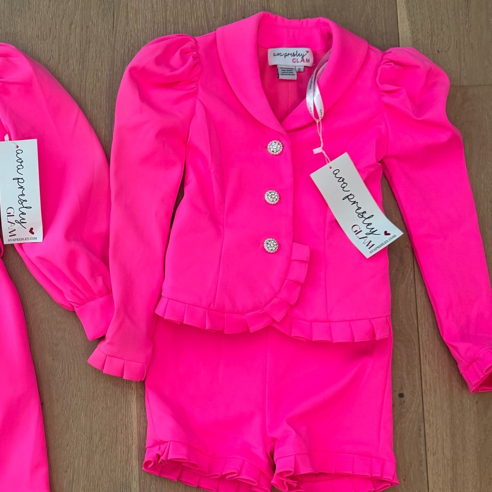 Ava Presley Glam Girls' Hot Pink Ruffle Blazer & Shorts Matching Set
